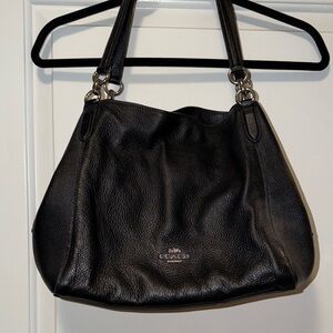 Coach Hallie Black Pebbled Leather Shoulder Bag
